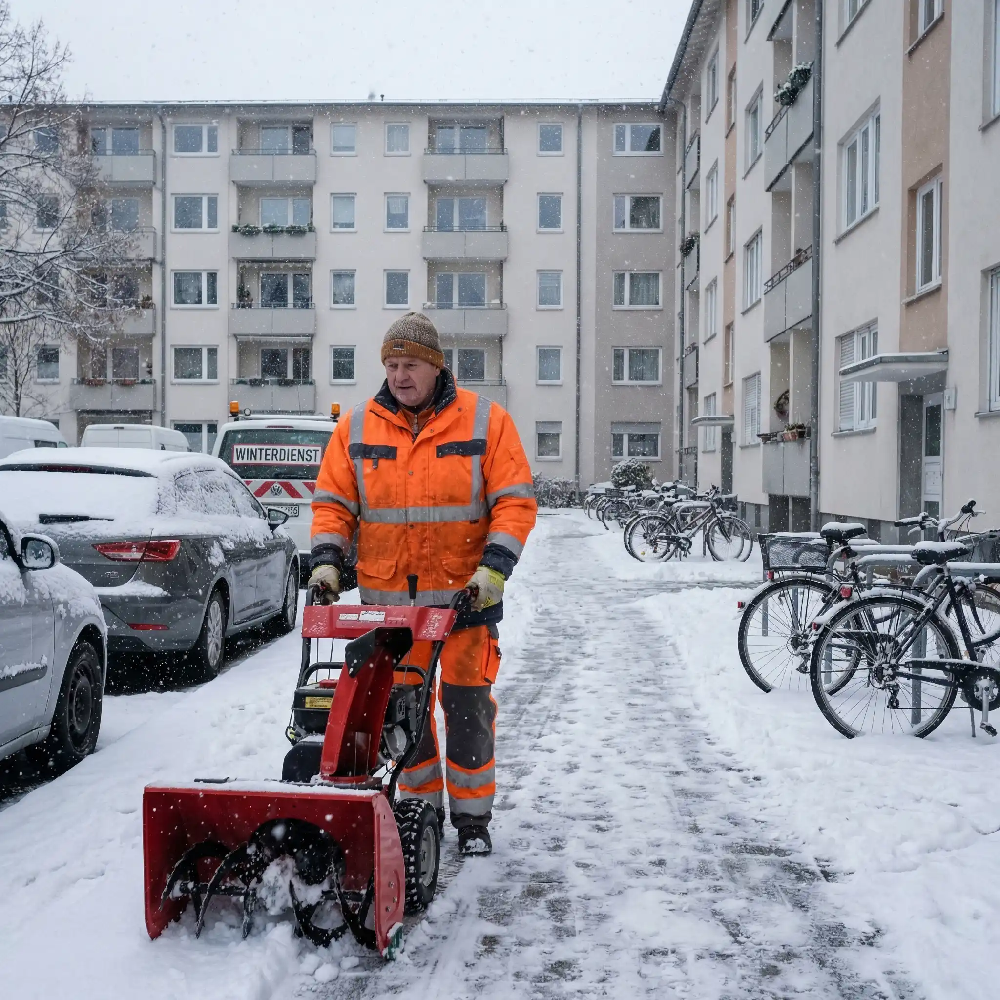 Winterdienst und Räumdienst München – Schneepflug räumt verschneite Straße